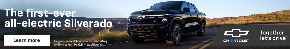 The first-ever all-electric Silverado. Pre-production model shown. Actual production will vary. S...